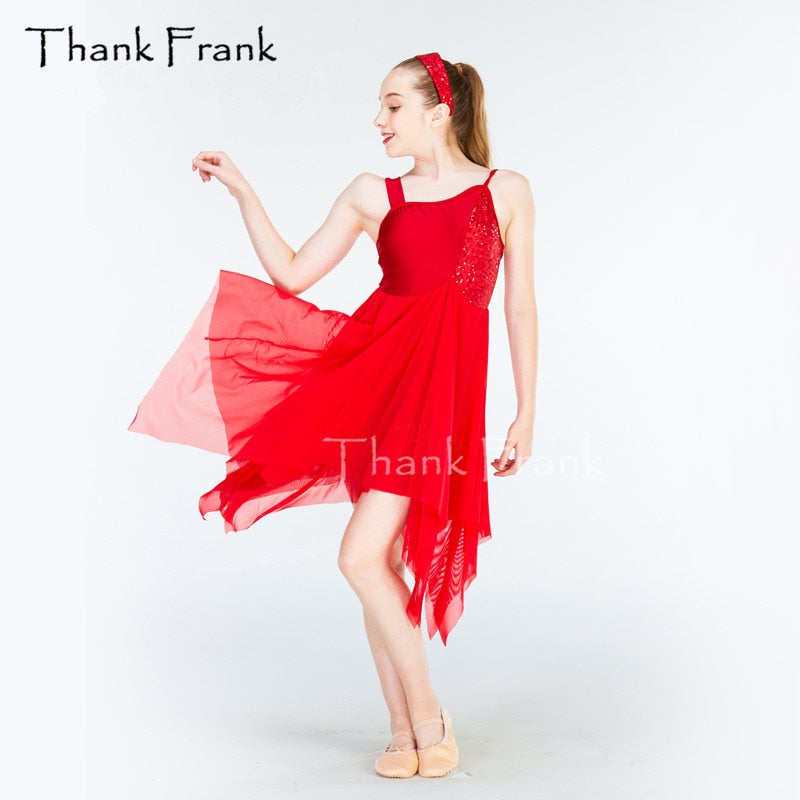 Sequin Chiffon Camisole Red Lyrical Dance Dress