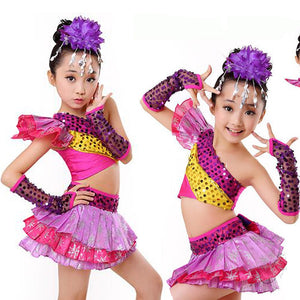 Girl's Purple Sequined Jazzy Creative Dance Costumes