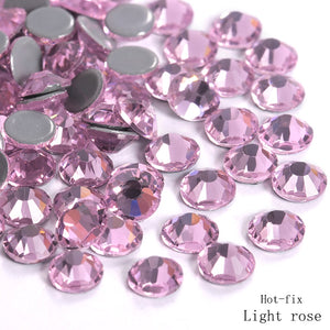 Light Rose Hot Fix Rhinestone Crystals SS6 to SS30