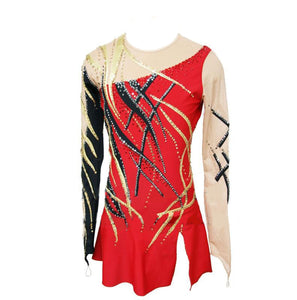 Custom Red, Black and Gold Figure Skating Dress