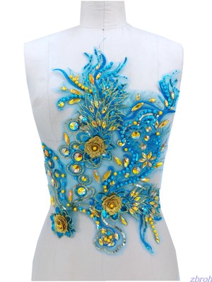3d Beaded Rhinestones and Lace Applique