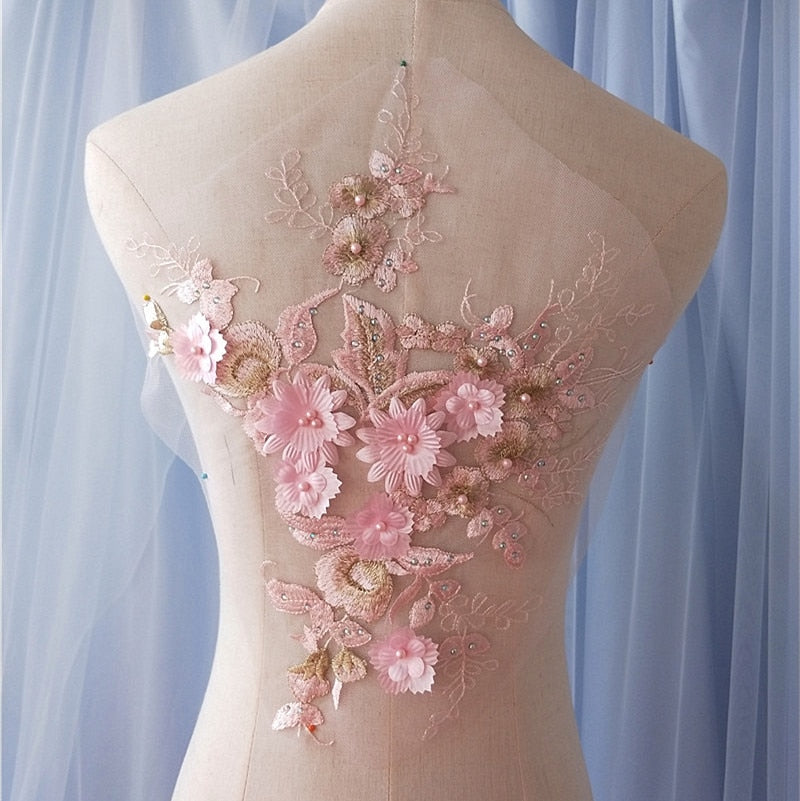 Pink Flower Rhinestone Sew-On Appliques