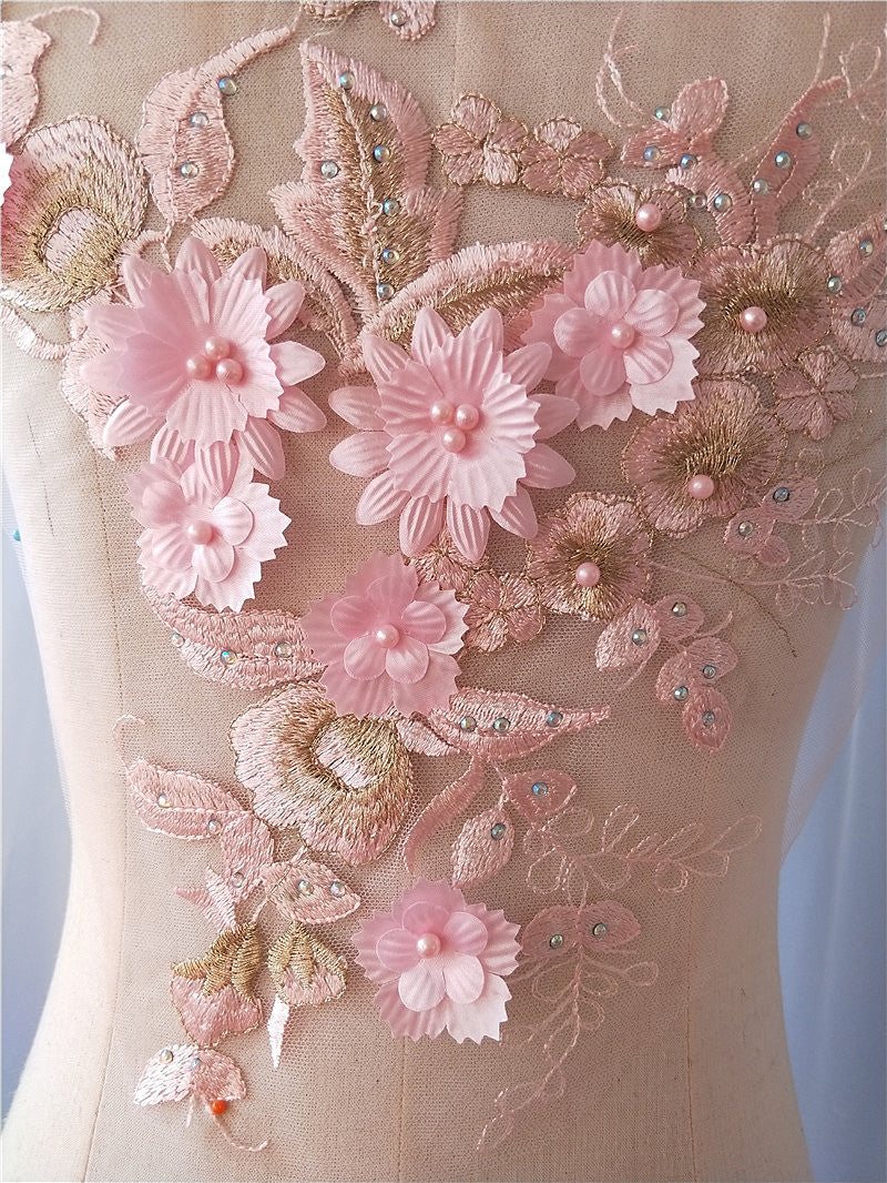 Pink Flower Rhinestone Sew-On Appliques