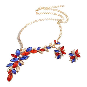 Charming Crystal Necklace/Earring  Set with Flowing Leaf Shapes