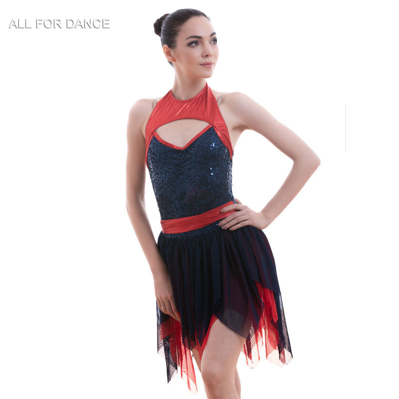 Navy Blue with Red Lyrical Dance Dress