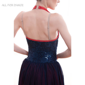 Navy Blue with Red Lyrical Dance Dress